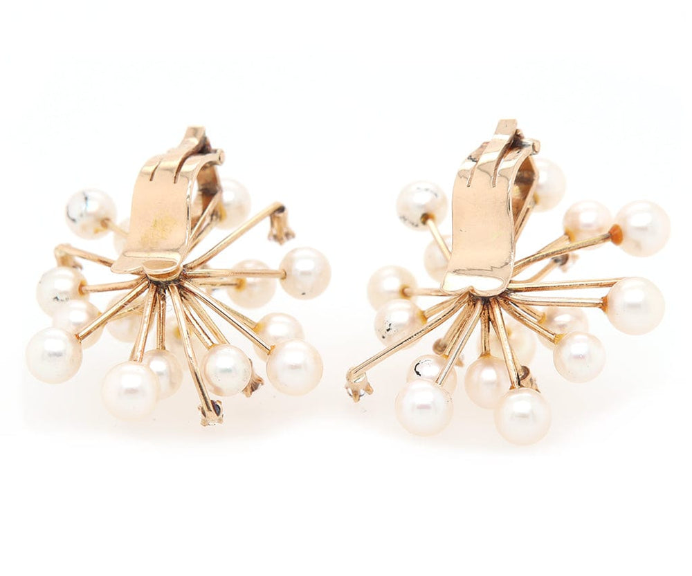 Pearl and 0.30ctw Diamond Cluster Spike Clip On Earrings in 14K