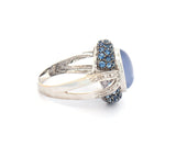 Chalcedony Cabochon Sapphire and 0.10ctw Diamond Frame Ring in 14K