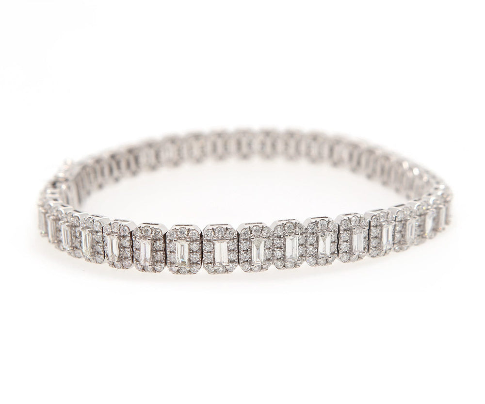 New 4.87ctw Baguette and Round Diamond Tennis Bracelet in 14K