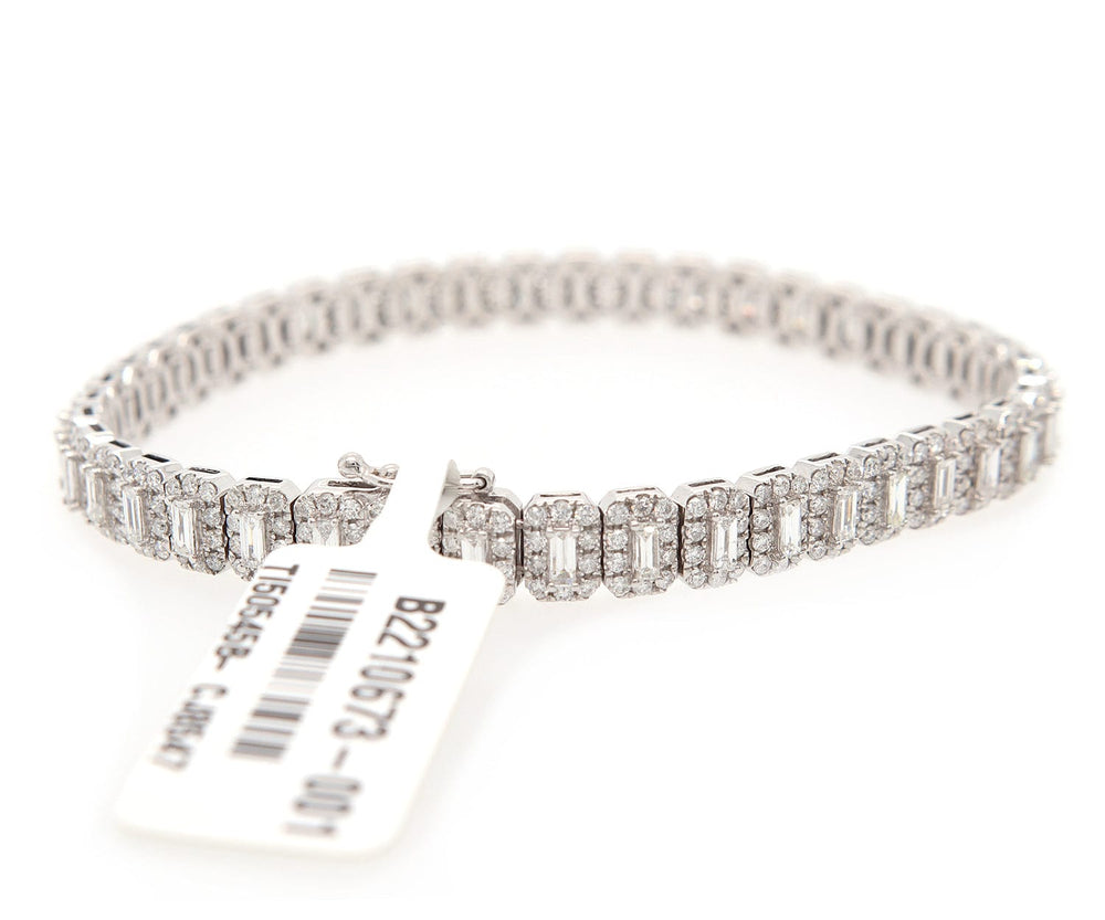 New 4.87ctw Baguette and Round Diamond Tennis Bracelet in 14K