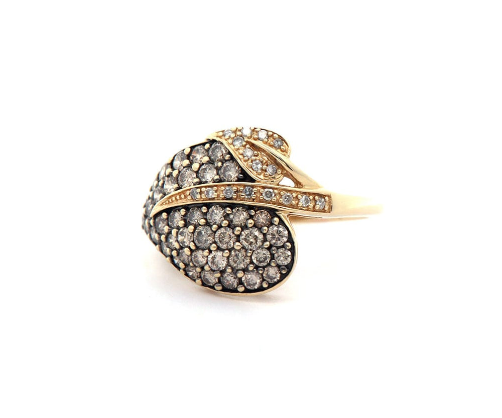 1.15ctw Chocolate and White Diamond Leaf Wrap Ring in 14K