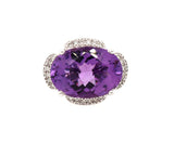 11.0ct Oval Amethyst and 0.25ctw Diamond Frame Ring in 14K