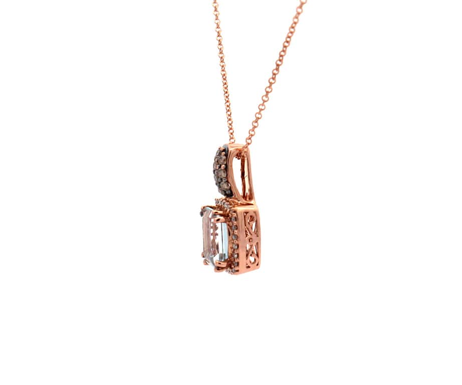 Le Vian Aquamarine & 0.25ctw Chocolate & White Diamond Frame Pendant Necklace 14K