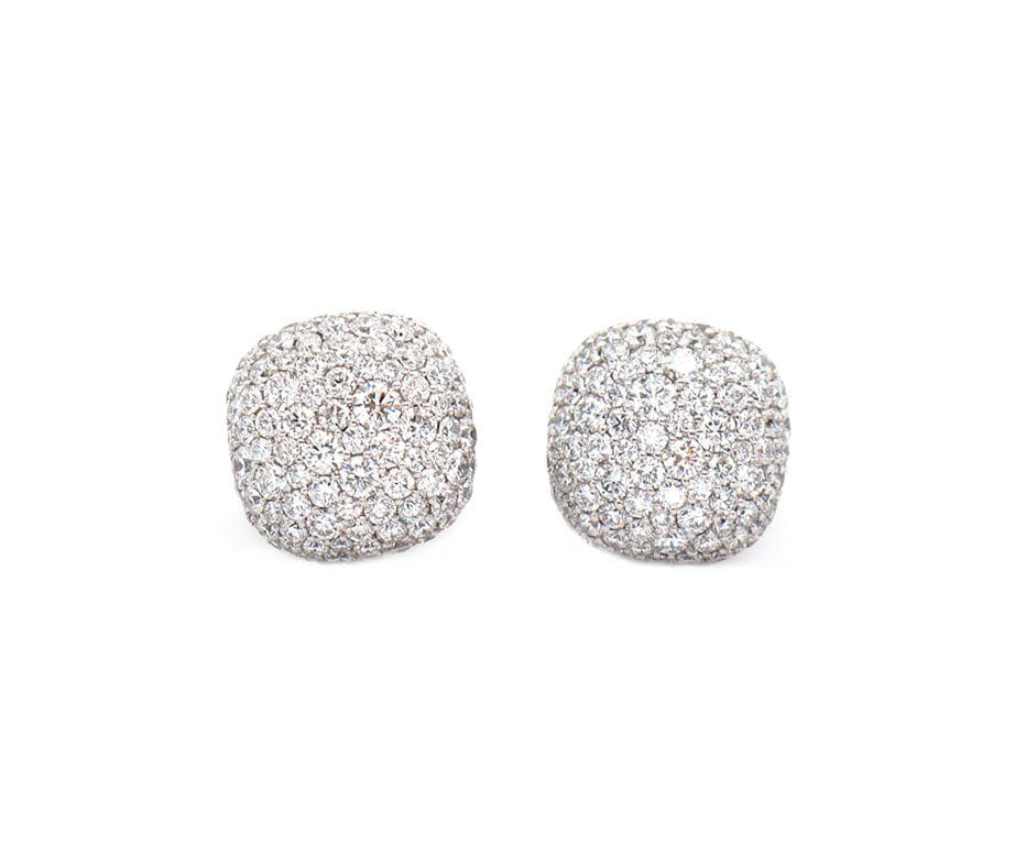 David Yurman 1.35ctw Pave Diamond Cushion Stud Earrings in 18K and Sterling Silver W/Box
