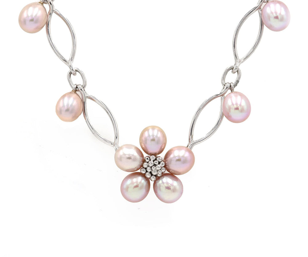 Iridesse Pink Pearl Flower Necklace in 18K W/ Box